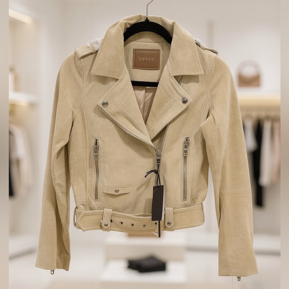 Blank NYC Tan Suede Leather Moto XS Jacket New - Picture 2 of 10